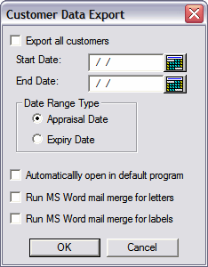 Customer Export Data Window
